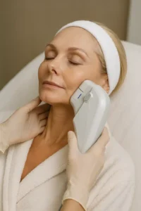 Woman receiving HIFU non surgical facelift treatment Streatham