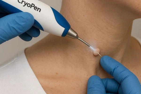 Person receiving cryotherapy Streatham for skin tag removal