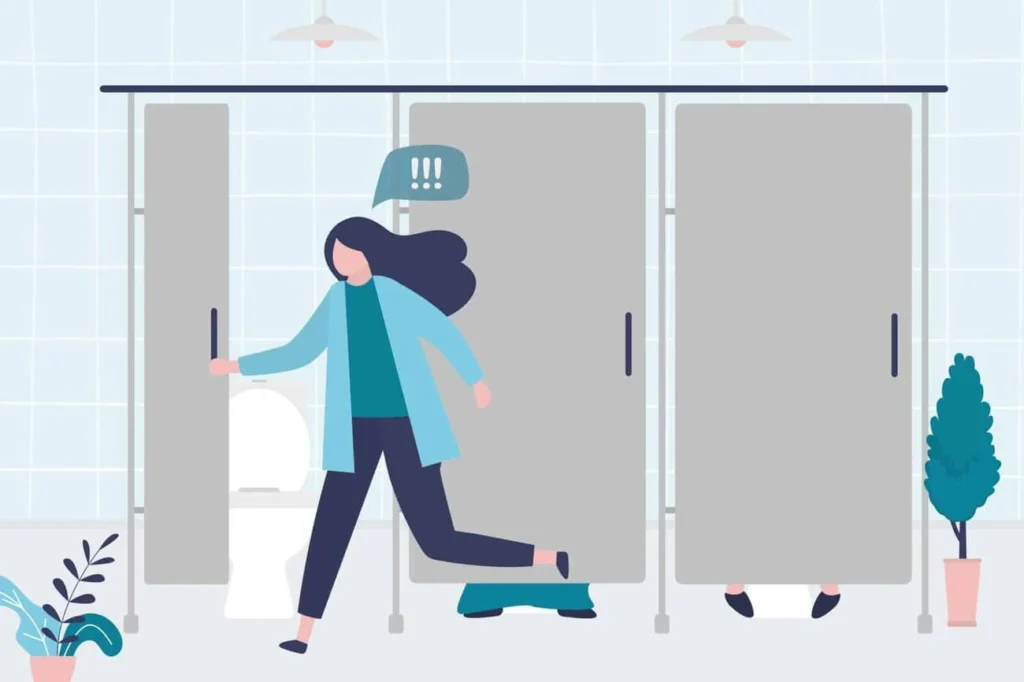 graphic of Urine incontinence Streatham woman running to the toilet.