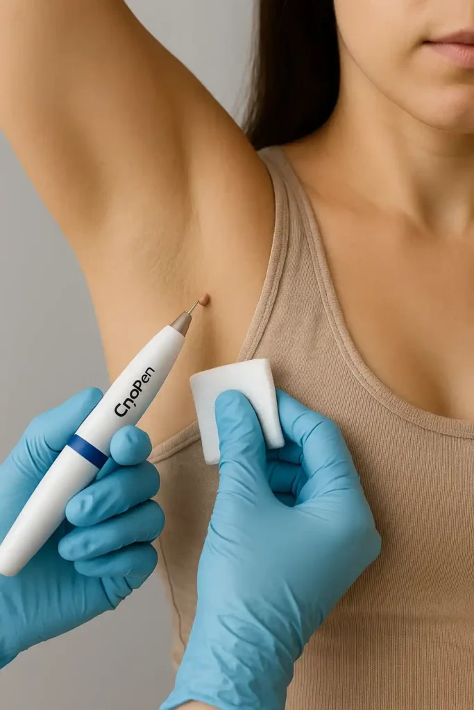 woman having cryopen to remove underarm skin tags Streatham