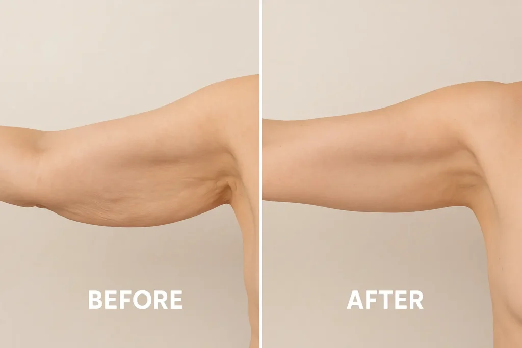 Picture of LA LIPO Streatham before and after results of skin tightening treatment on the upper arms.